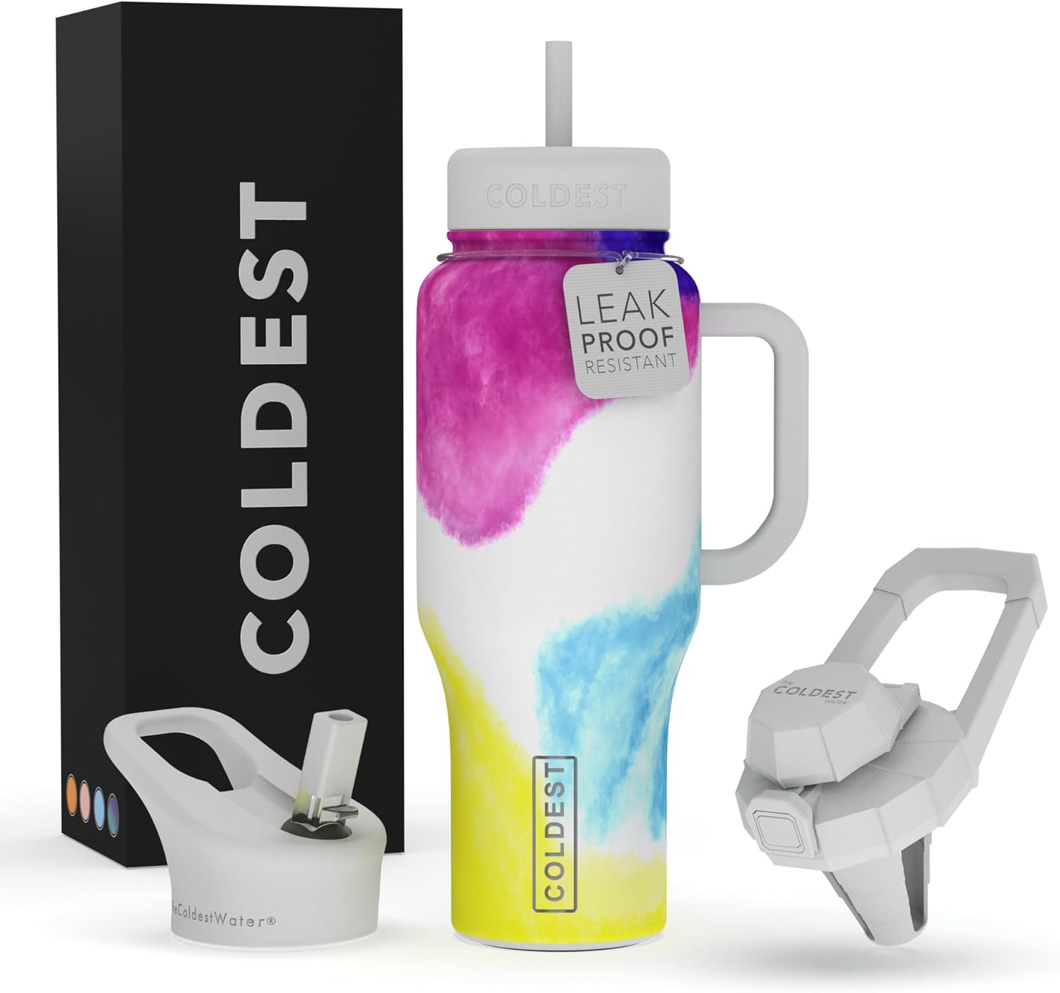 Coldest – Vaso con asa y tapa con pajilla, 3 tapas aisladas, reutilizable, de acero inoxidable, taza de viaje, regalos para mujeres, él y ella,