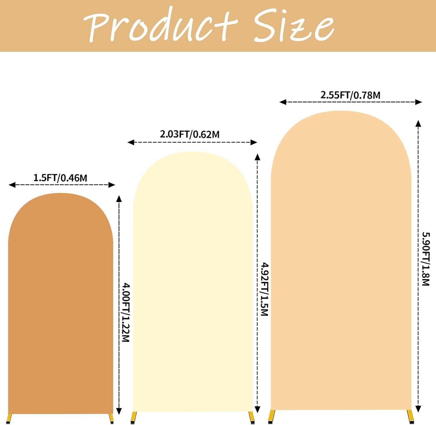 3 fundas de tela de elastano elástica beige ajustadas para arco de boda (4, 5 pies, 6 pies), cubierta de fondo redonda con arco Chiara para fiesta