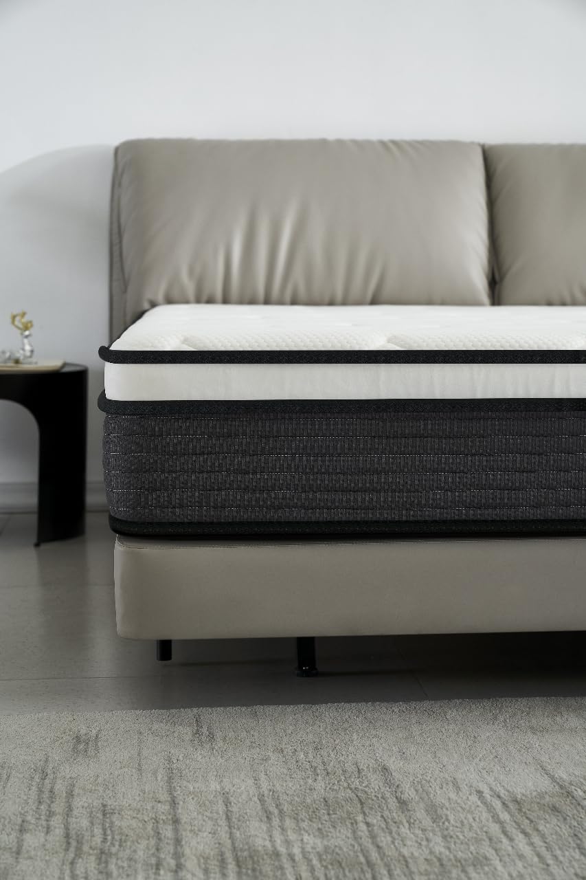 Container Furniture Direct Colchón híbrido tamaño Queen de 10 pulgadas en una caja, cojín de cama con diseño transpirable e hipoalergénico, firmeza