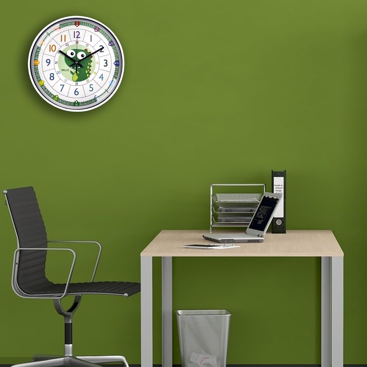 Reloj de pared para niños, 12 pulgadas, fácil de leer, silencioso y colorido sin tictac, funciona con pilas, para sala de estar, dormitorio, aula,