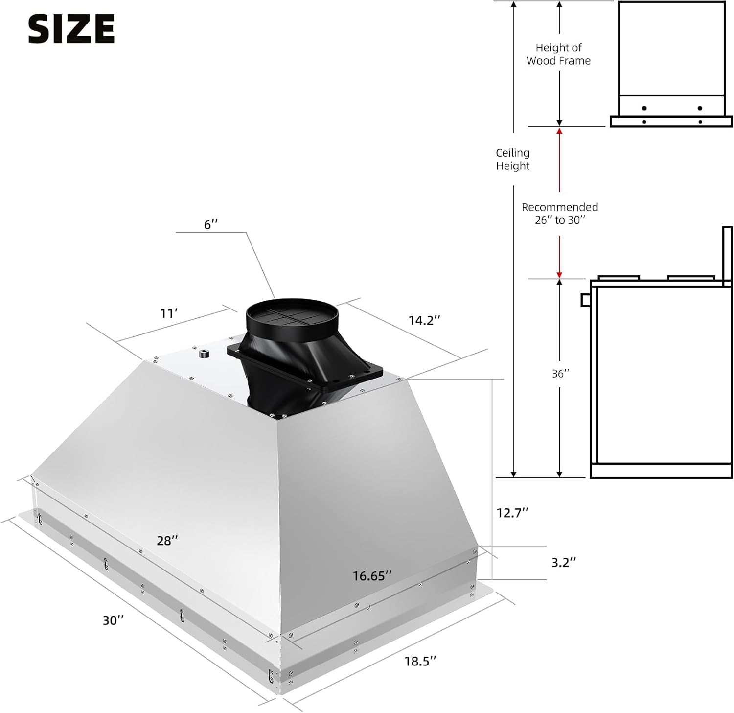 BRANO Campana extractora de 30 pulgadas con control de vozgestostáctil, ventilación de campana de cocina integrada de 900 CFM con ventilador de