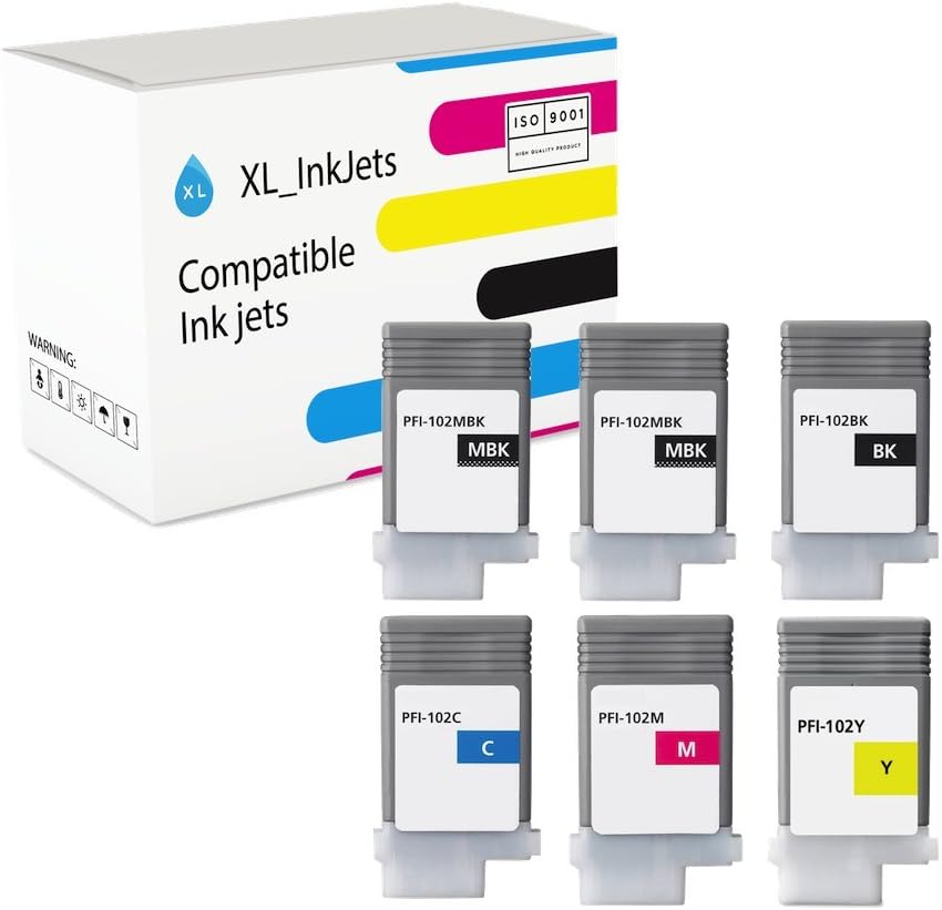XL-Ink compatible con Canon PFI-102  PFI102 paquete de 6 (2 unidades negro mate, negro, cian, magenta, amarillo)