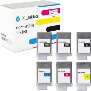 XL-Ink compatible con Canon PFI-102  PFI102 paquete de 6 (2 unidades negro mate, negro, cian, magenta, amarillo) XL-Ink compatible con Canon PFI-102  PFI102 paquete de 6 (2 unidades negro mate, negro, cian, magenta, amarillo)
