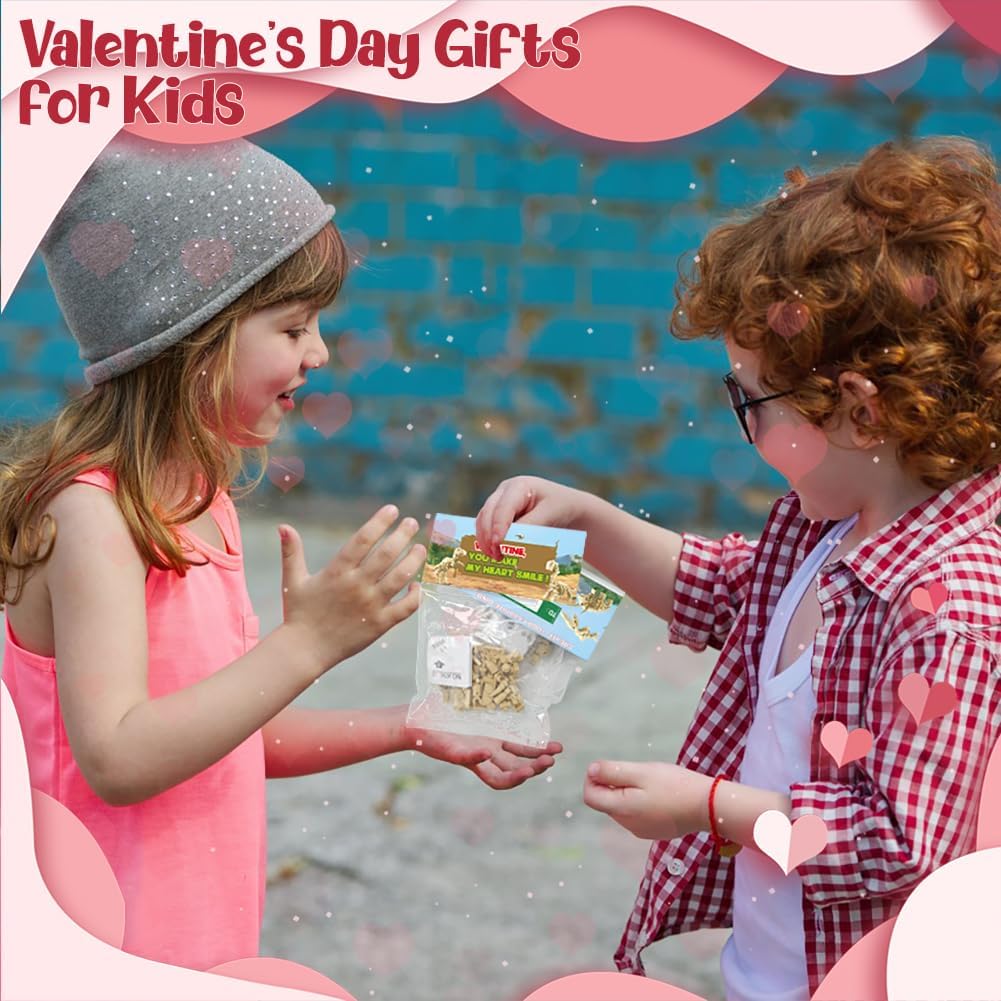 WODMAZ Paquete de 24 tarjetas de San Valentín para niños, bloques de construcción de dinosaurios con tarjetas de felicitación del día de San