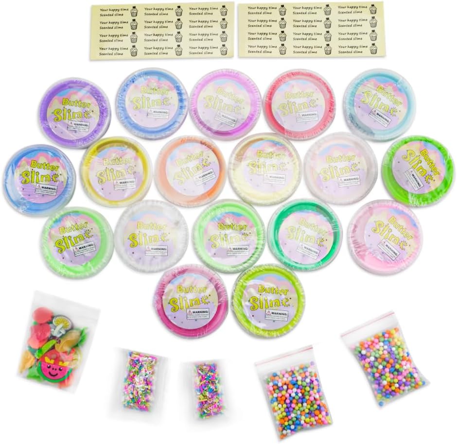 Paquete de 16 mini kit de limo de mantequilla, con sandía rosa, helado y slime de pastel, etc. Abalorios de slime de color y limo, suave y