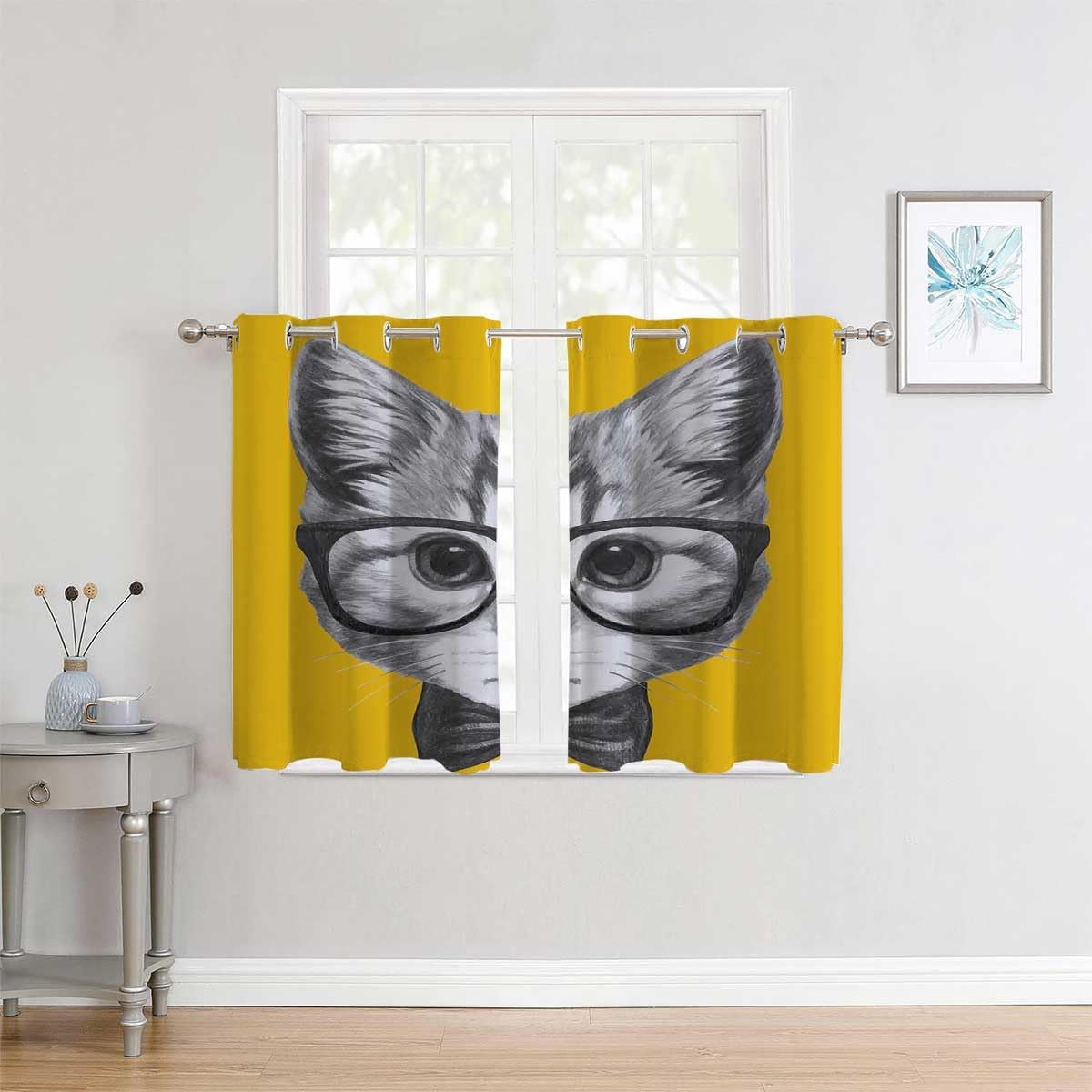 YANFENQI Cortinas para Habitacion – Divisor corto de cortina con ojales de animales, 72 pulgadas de ancho por 85 pulgadas de largo, 2 paneles