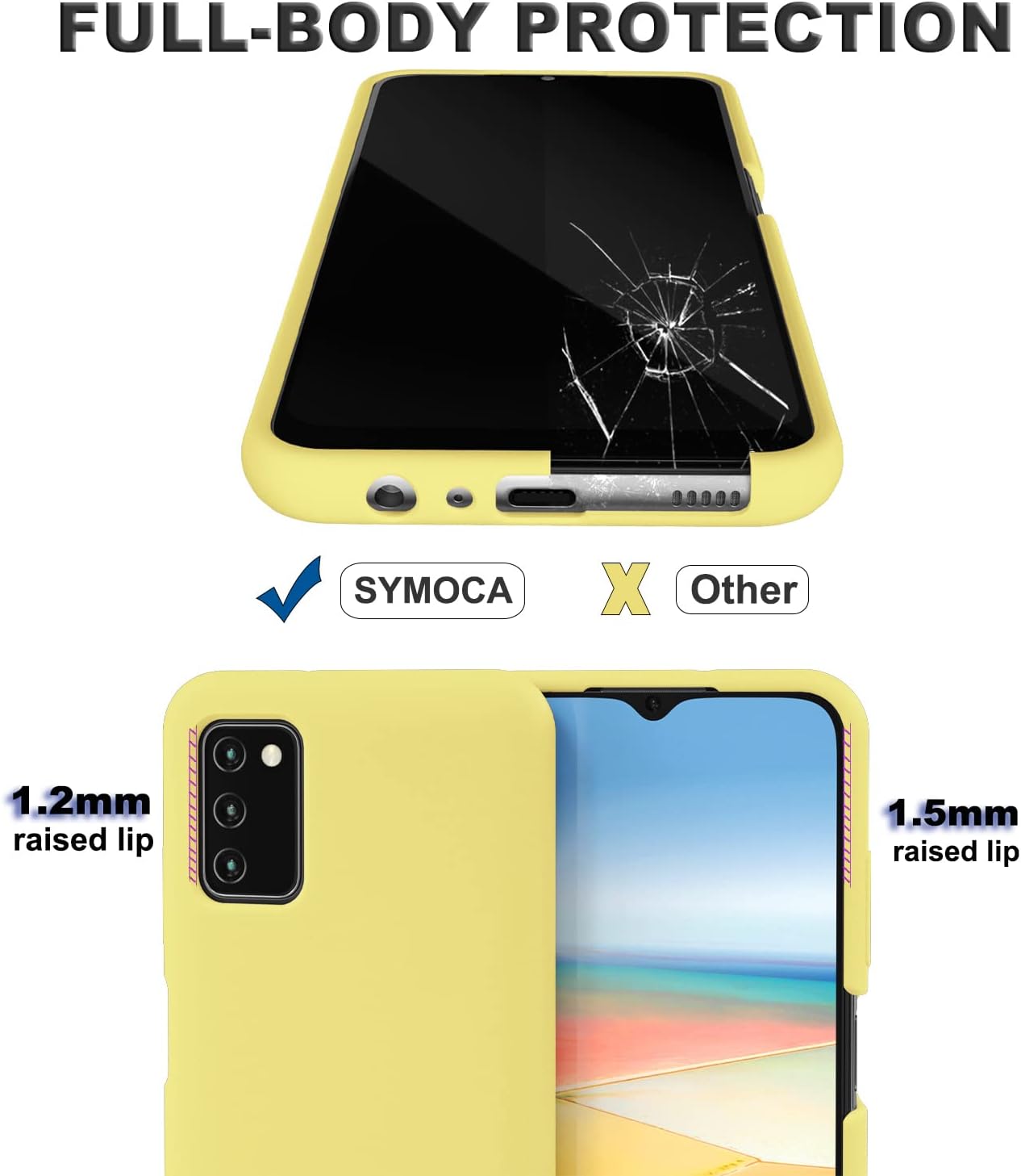 SYMOCA Liqiud – Funda de silicona para Samsung Galaxy A03S de silicona sedosa, delgada, de cuerpo completo, a prueba de golpes, con forro de