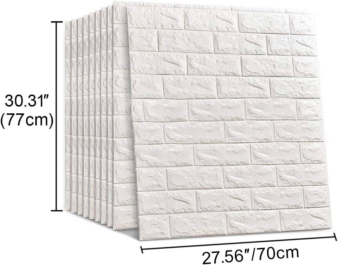 Paquete de 2 paneles de pared autoadhesivos de espuma de ladrillo 3D de 27.6 x 30 pulgadas, papel tapiz adhesivo de pared para el hogar, dormitorio,