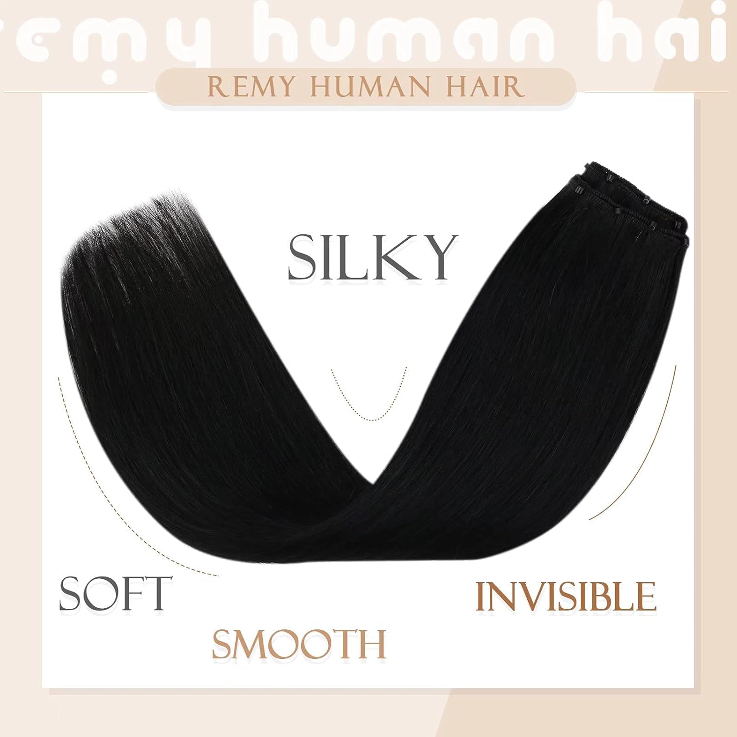Sunny Extensiones de cabello humano real Remy en trama con microcuentas, color negro azabache, 1.76oz, suaves y sedosas, 20 pulgadas