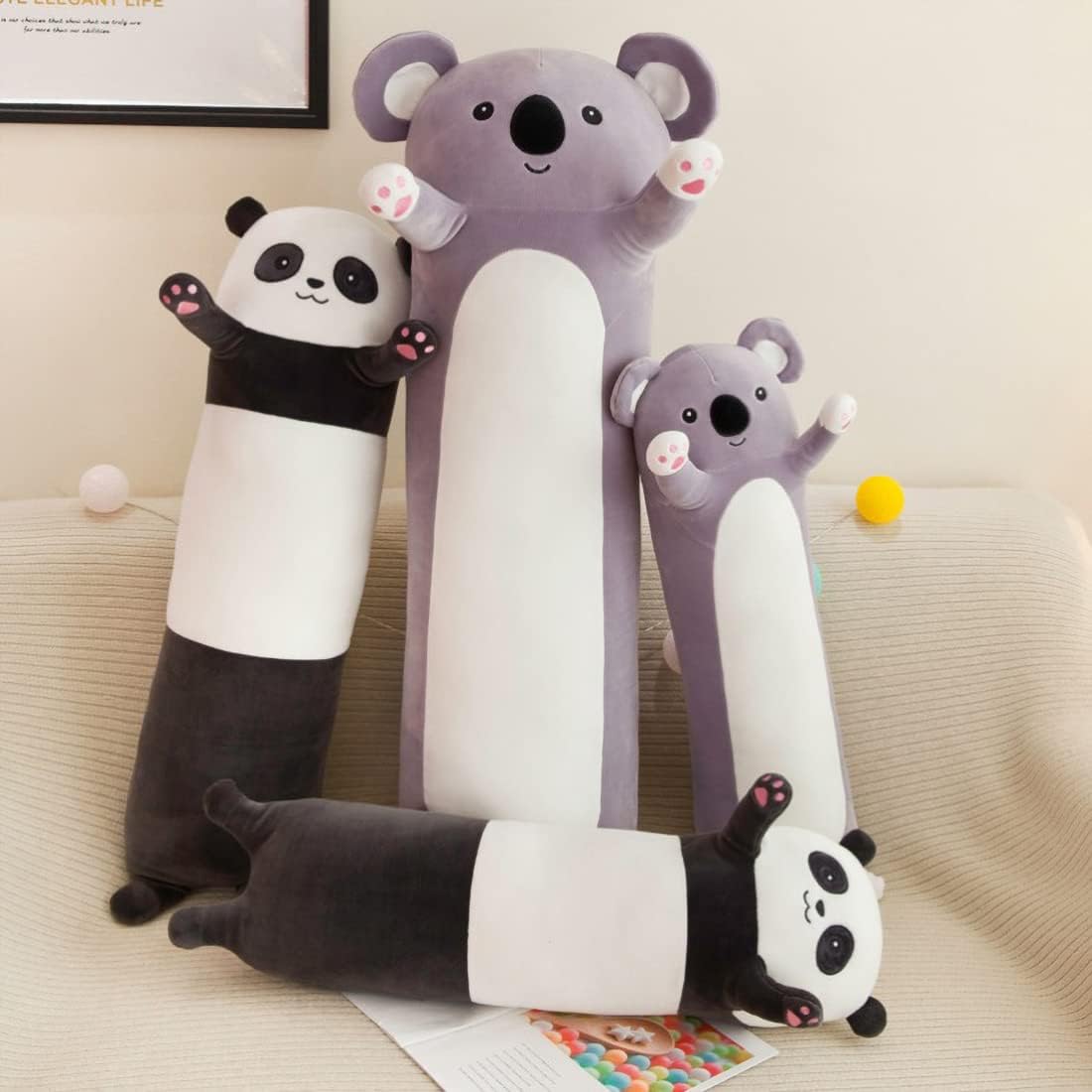 Almohada larga de felpa de panda, suave almohada de cuerpo largo de panda, bonita almohada de peluche de panda para niños, almohada larga de panda