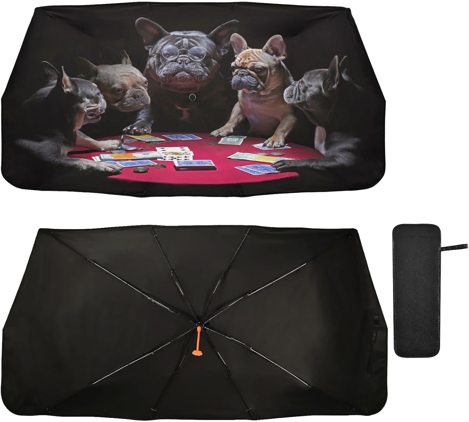 Boccsty Paraguas plegable para parabrisas de automóvil, diseño de bulldogs franceses, lindo cachorro, plegable, para ventana delantera, paraguas UV