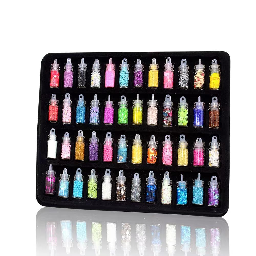 Mezcla holográfica de purpurina gruesa y fina, 48 colores de lentejuelas gruesas y polvo de purpurina fina, copos de purpurina iridiscente,