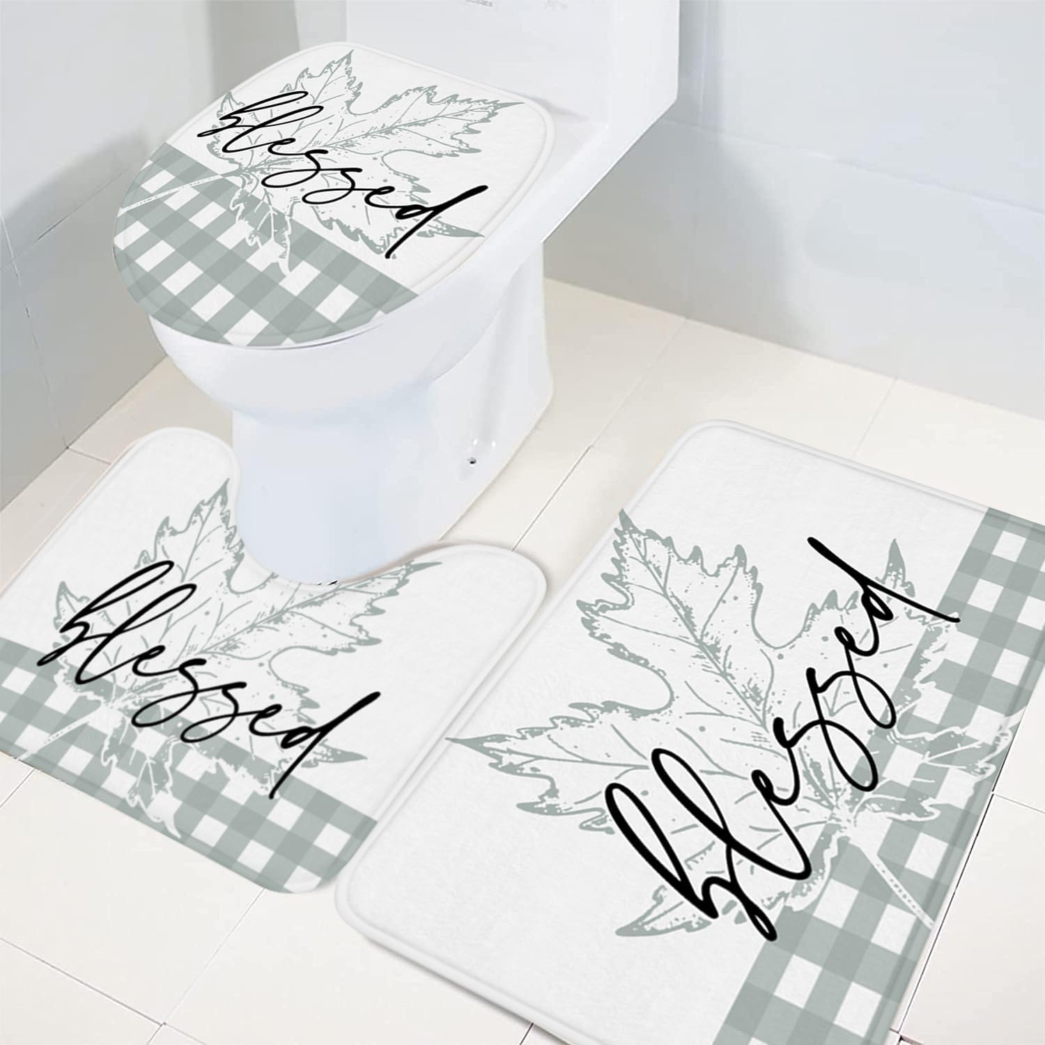 Juego de 3 alfombras de baño vintage para el día de Acción de Gracias, diseño de otoño con hojas de arce, diseño rústico con diseño de hojas de