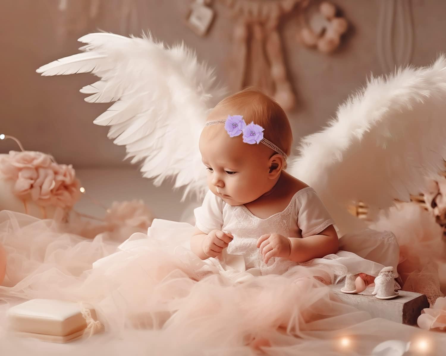 Penta Angel 20 adornos de flores de gasa de tela de 2 pulgadas con perlas de diamantes de imitación para mujeres y niñas, vestidos de manualidades,