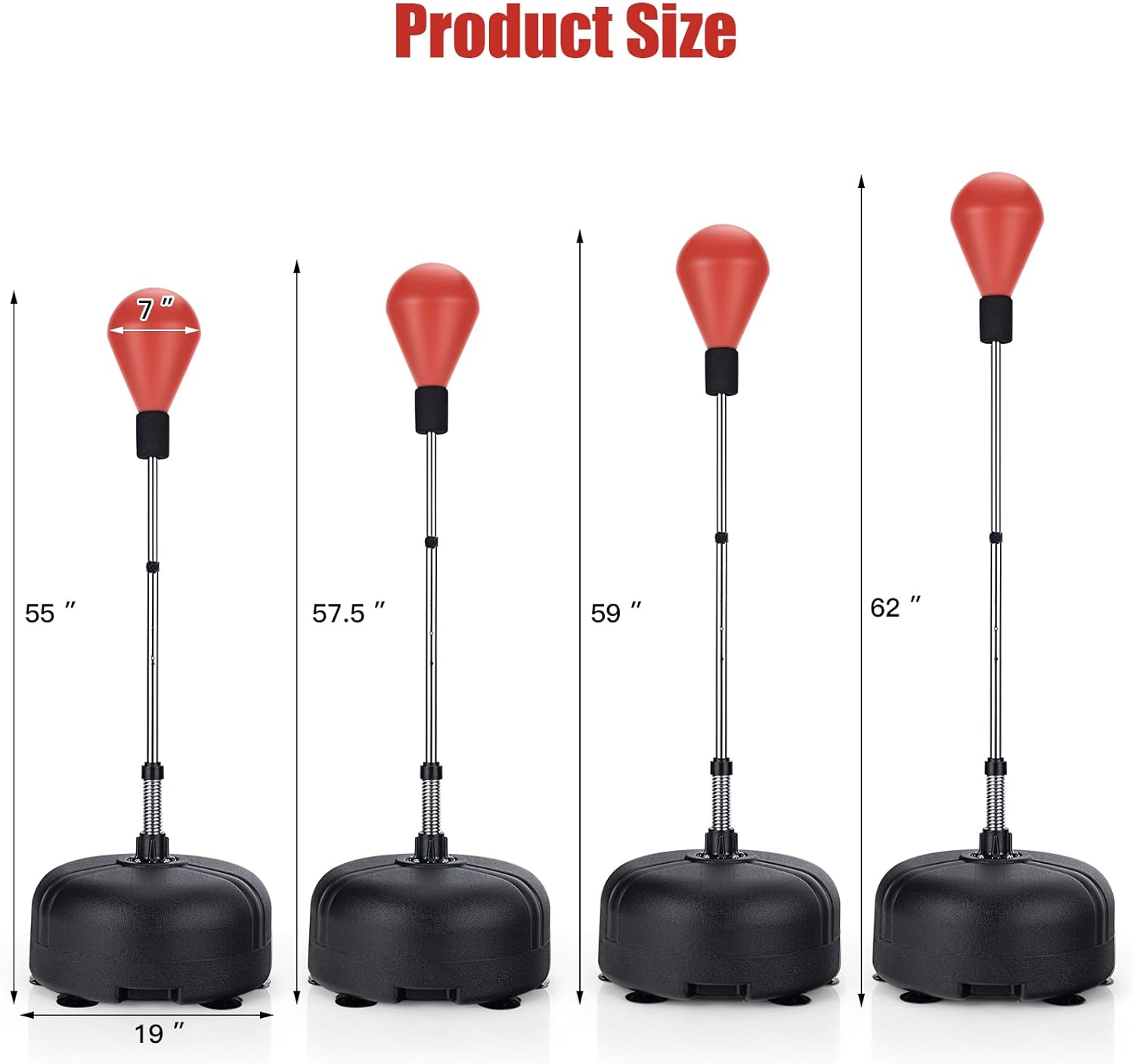 Goplus Saco de boxeo con soporte para adultos y niños, bolsas de velocidad refleja independientes con altura ajustable de 55 a 62.5 pulgadas, equipo