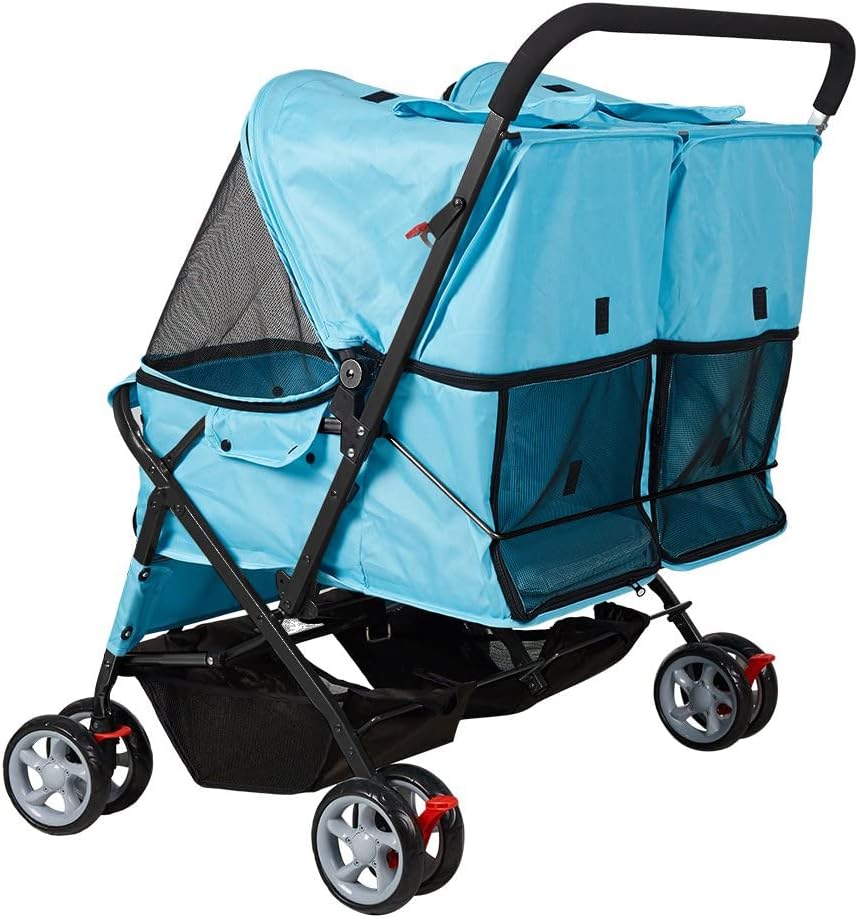 Cochecito de mascota plegable doble perro gato carro de viaje, varios colores