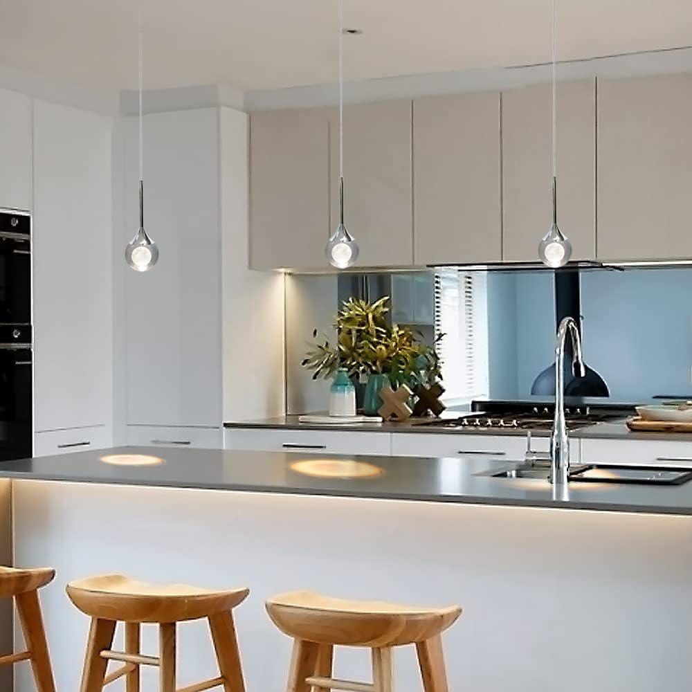 Lámpara colgante de cristal, moderna lámpara colgante de luna, 5 W, 1 luz, mini iluminación colgante para cocina, isla, dormitorio, sala de estar,