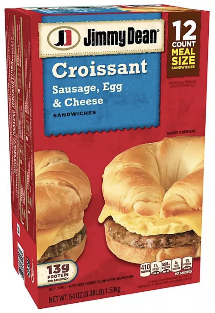 Salutem Vita – Sándwich de croissant de huevo y queso de salchicha Jimmy Dean, 3.375 libras, (12 piezas cada caja) – Paquete de 2