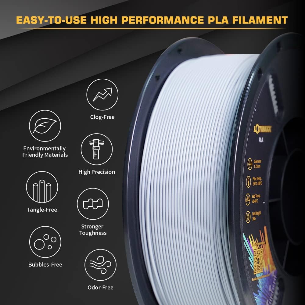 Filamento PLA de 0.069 pulgadas para impresora 3D, carrete de 2.2 libras, precisión dimensional +- 0.001 pulgadas, se adapta a la mayoría de