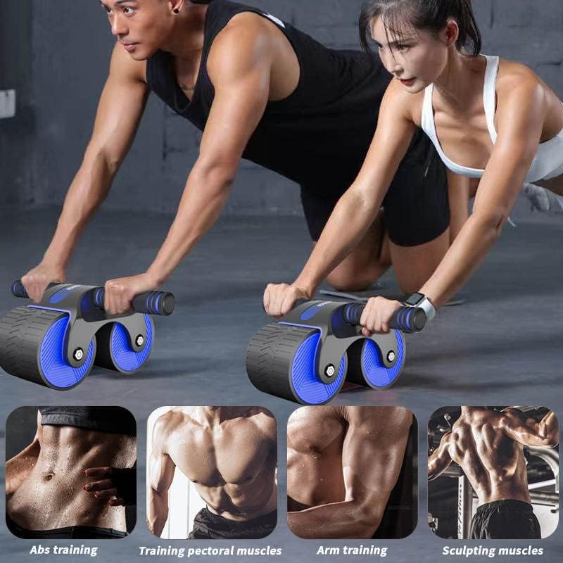 Juego de ruedas de rodillo Ab de rebote automatizado que incluye alfombrilla de rodilla, cuerda de salto, fortalecedor de mano y bolsa de