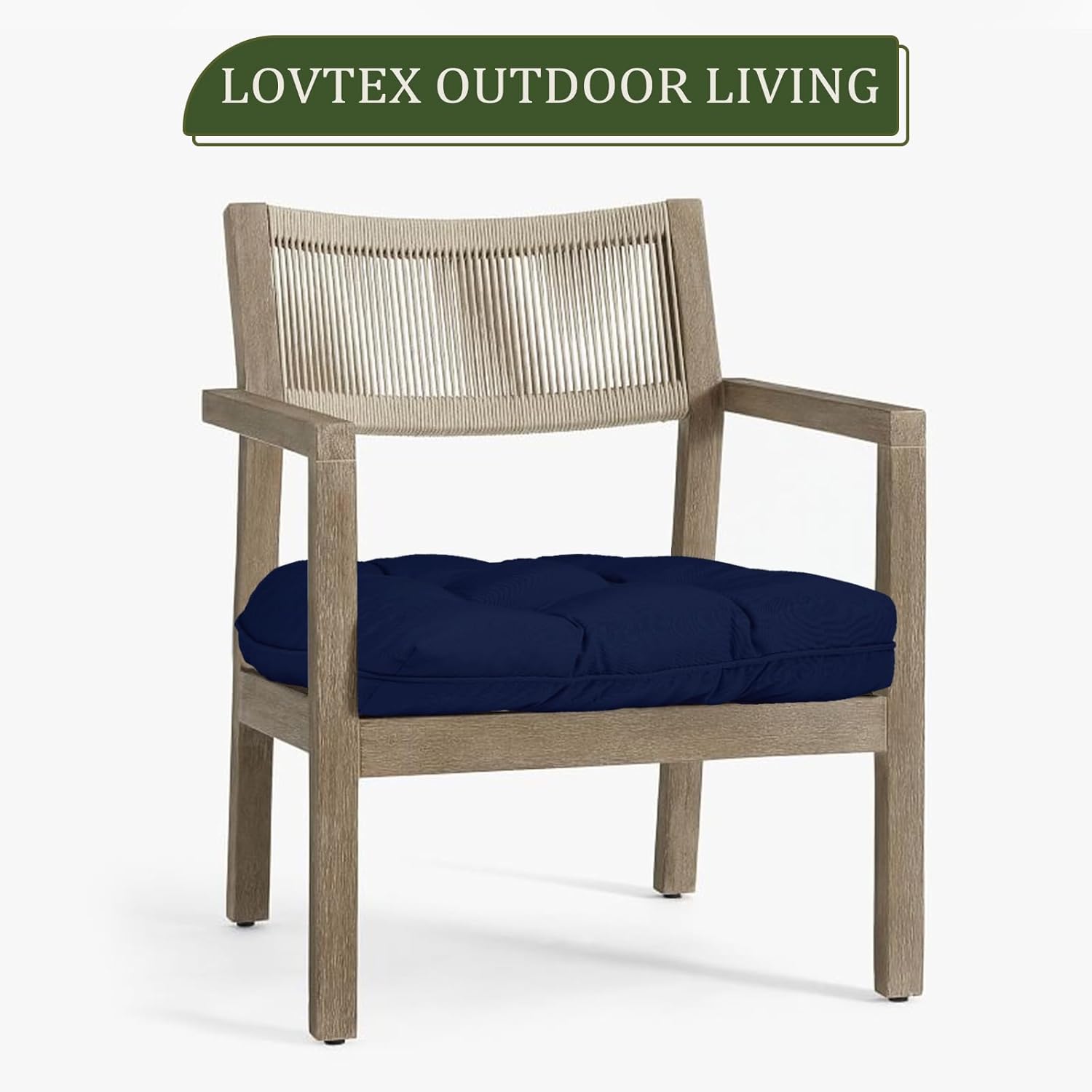 LOVTEX Juego de 4 cojines de asiento copetudos para interiores y exteriores para muebles de patio, 19 x 19 pulgadas, color azul marino, cojines para