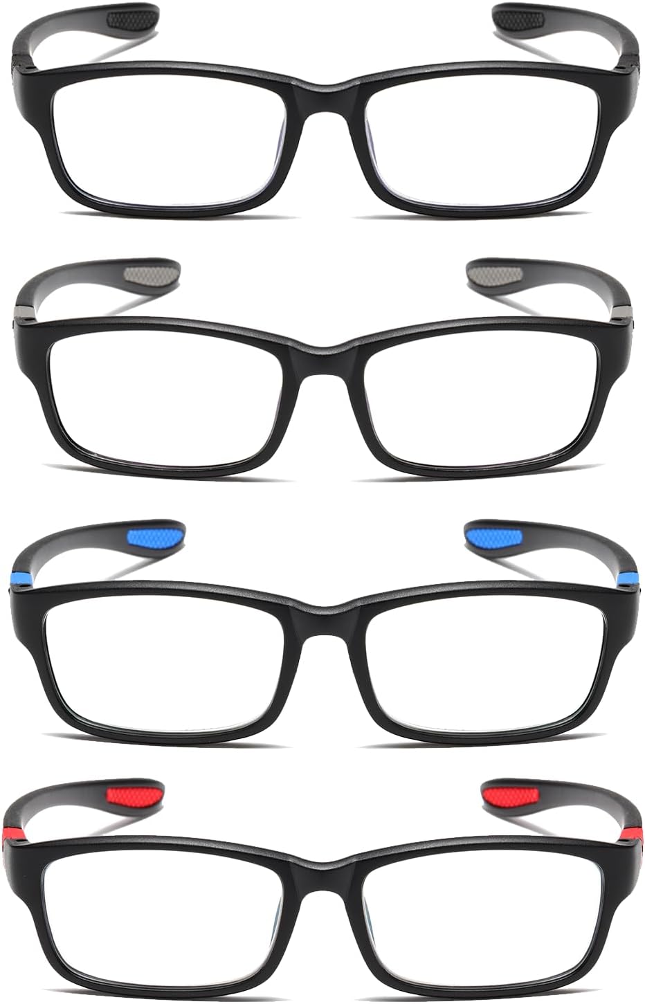 Gafas de lectura para hombre, 4 pares, ultra ligeras, TR90, estilo deportivo, con bloqueo de luz azul