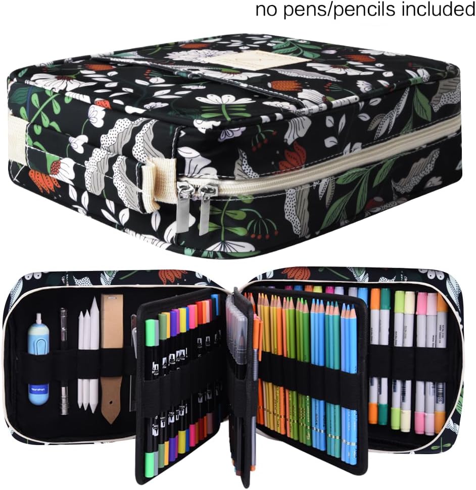 qianshan Ranura para estuche para lápices, capacidad para 202 lápices de colores o 136 bolígrafos de gel con cierre de cremallera, organizador de
