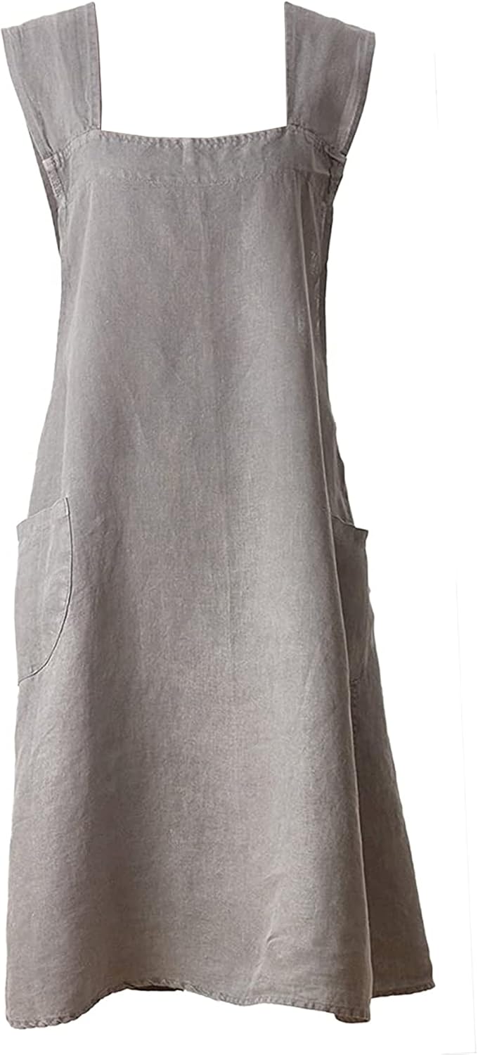 Fennco Styles Delantal de cocina de lino puro 100% con espalda cruzada, Peltre
