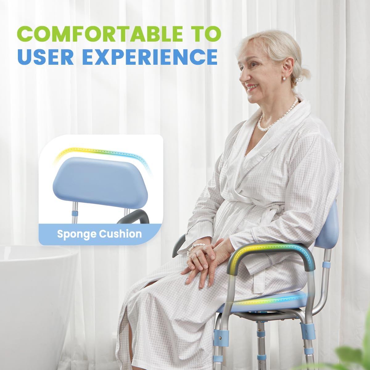 OasisSpace Silla de ducha acolchada con respaldo, silla de baño sin herramientas para ducha interior, silla de baño antideslizante para personas