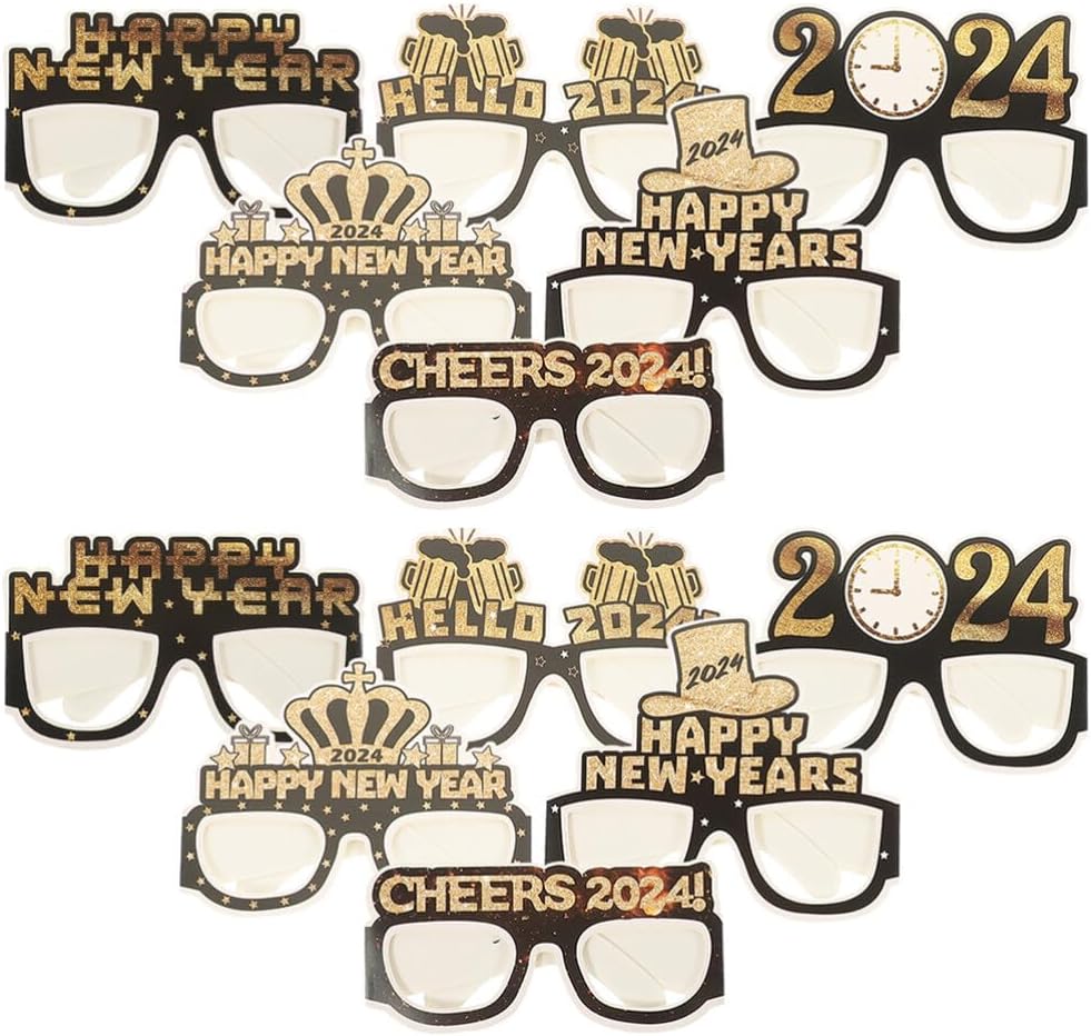 ABOOFAN 12 lentes de feliz año nuevo 2024 gafas de fiesta de Año Nuevo Hola 2024 gafas de sol regalos de fiesta accesorios para cabina de fotos 2024