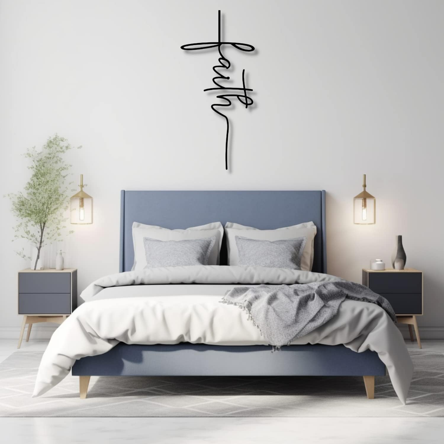 Arte de pared de metal con cruz de fe, decoración de pared de metal dorado Jesús, decoración de pared de metal cristiano abstracto grande, regalo