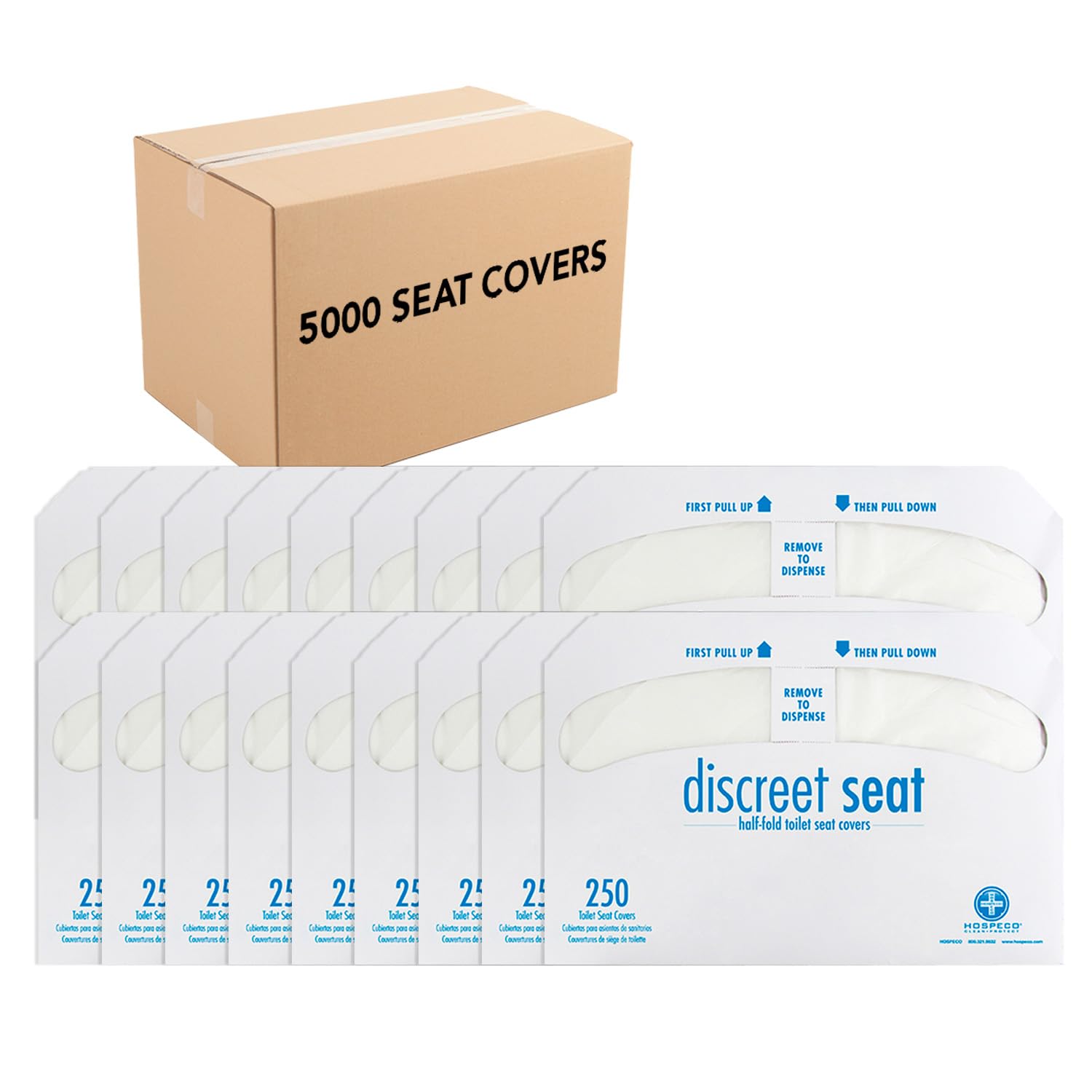 HOSPECO Fundas discretas para asiento de inodoro de media pliegue, 14.25 x 16.5, blanco, 250paquete, 20 paquetescartón