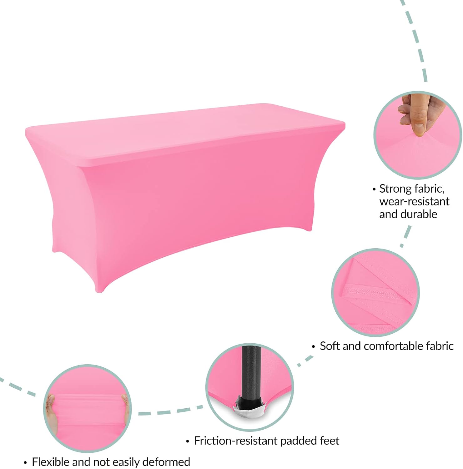AZON Mantel de elastano elástico de 6 pies, lavable y resistente a las arrugas, color rosa, para cocina, mesa rectangular ajustable para fiestas,