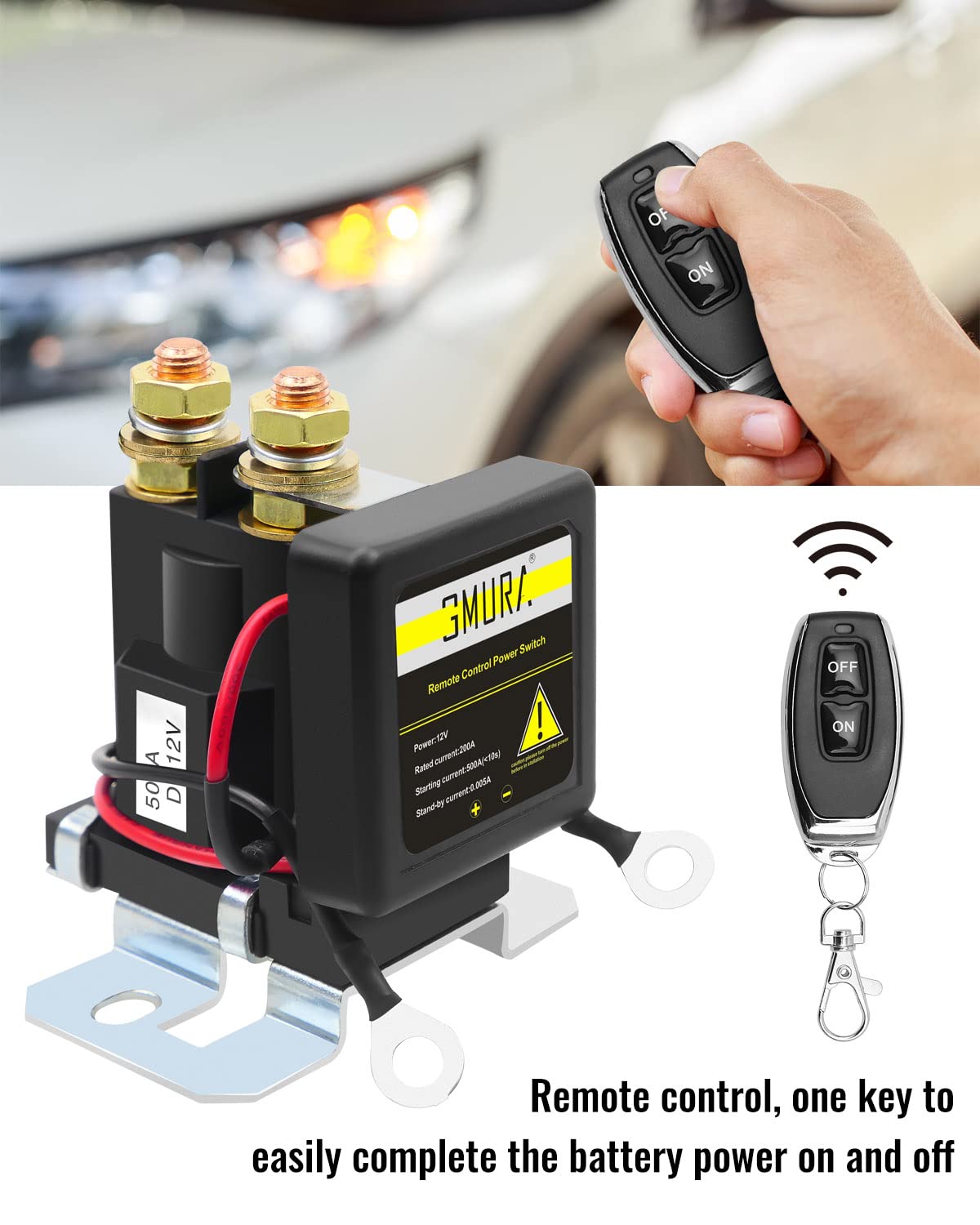 Interruptor de desconexión remota de batería de 24 V, 200 A, interruptor de alta corriente para automóvil, camión, cámper, barco, con 2 cables de