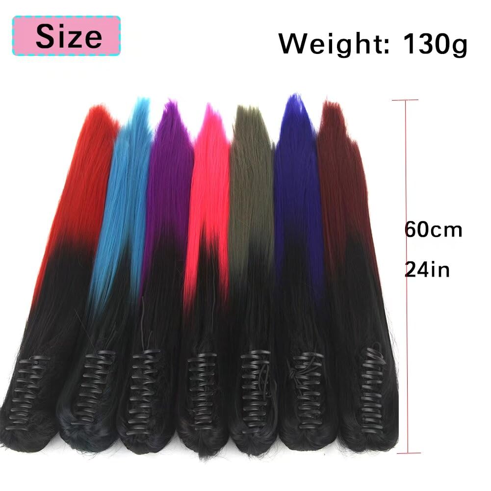 iLUU Cola de caballo sintética de una pieza con clip de garra, de 24 pulgadas de largo, extensiones de cabello lacio, cola de caballo gruesa,