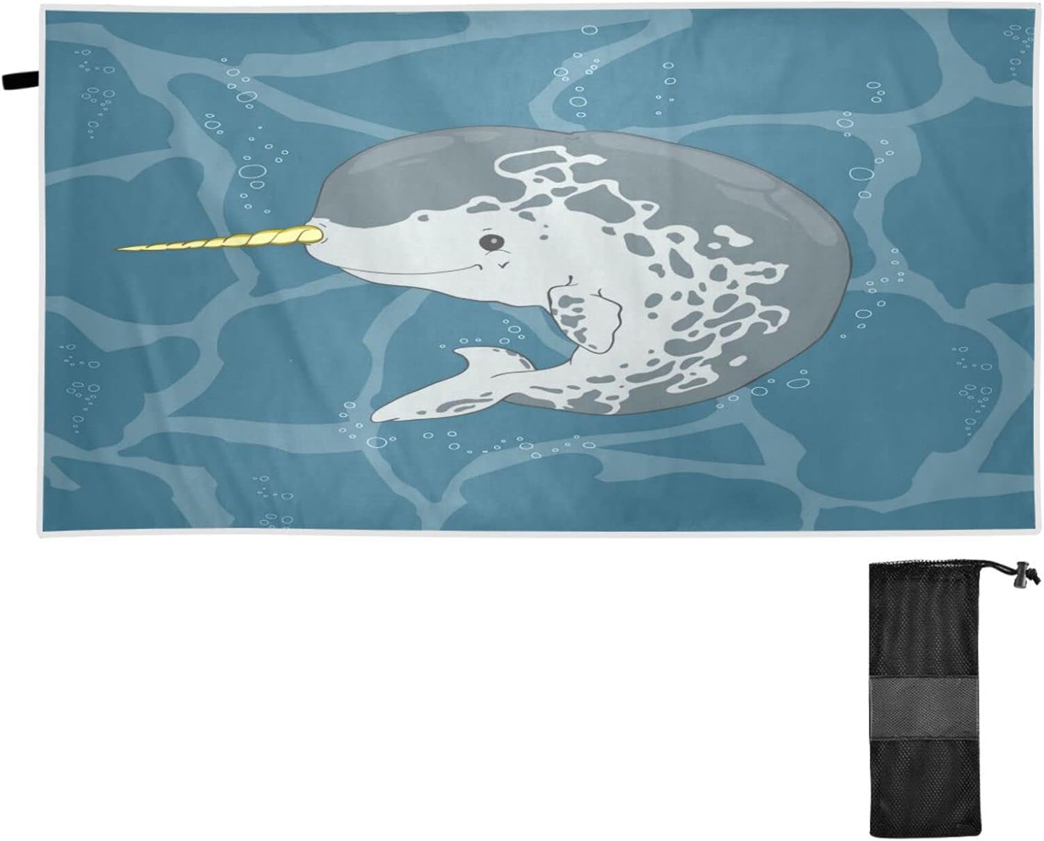 Unicorn Narwhal – Toalla de playa súper absorbente de gran tamaño, toalla ligera y compacta de secado rápido para natación, campamento, vacaciones