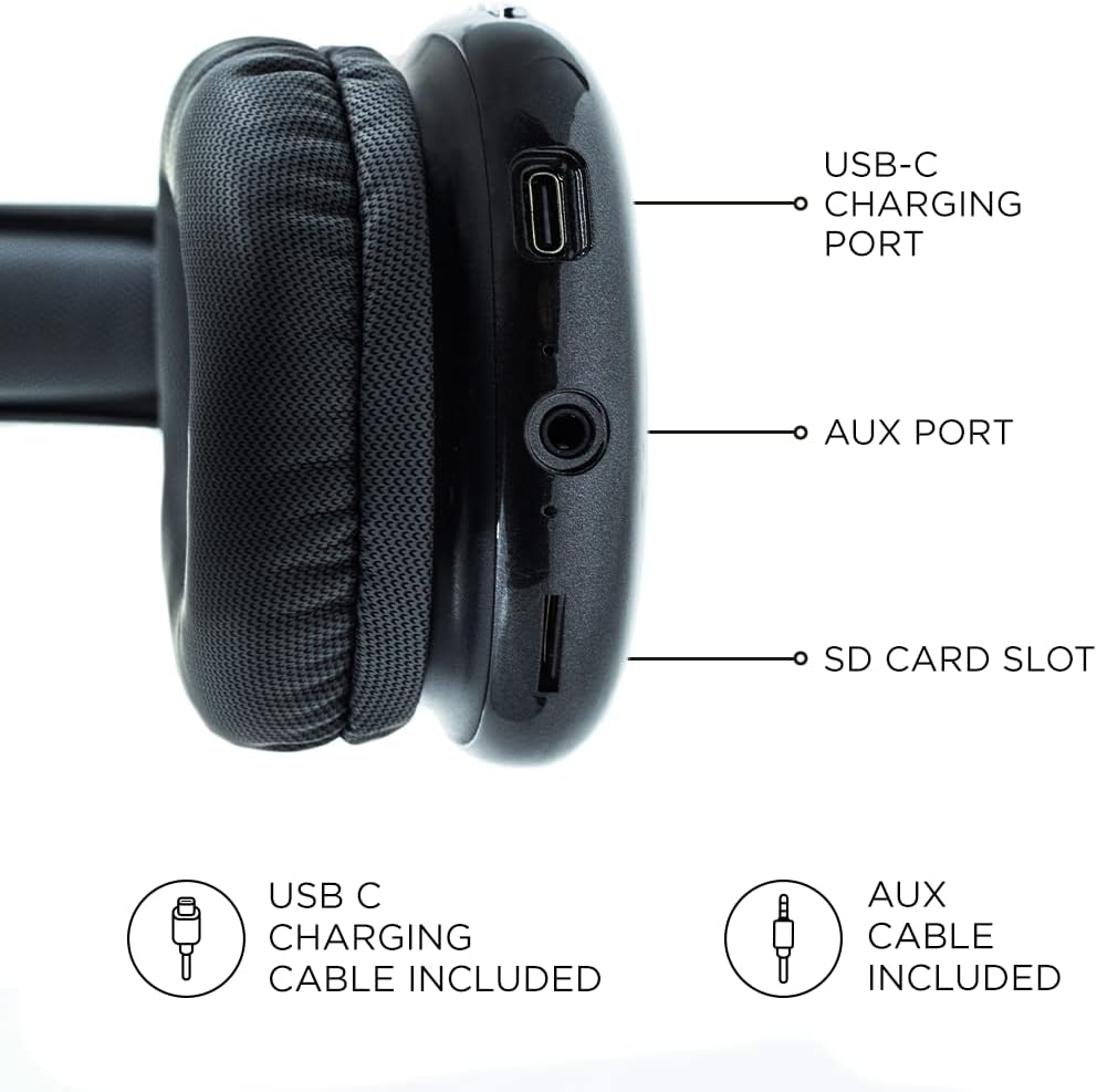 iJoy – Auriculares ultra inalámbricos con micrófono, auriculares Bluetooth inalámbricos recargables sobre la oreja con 10 horas de reproducción,
