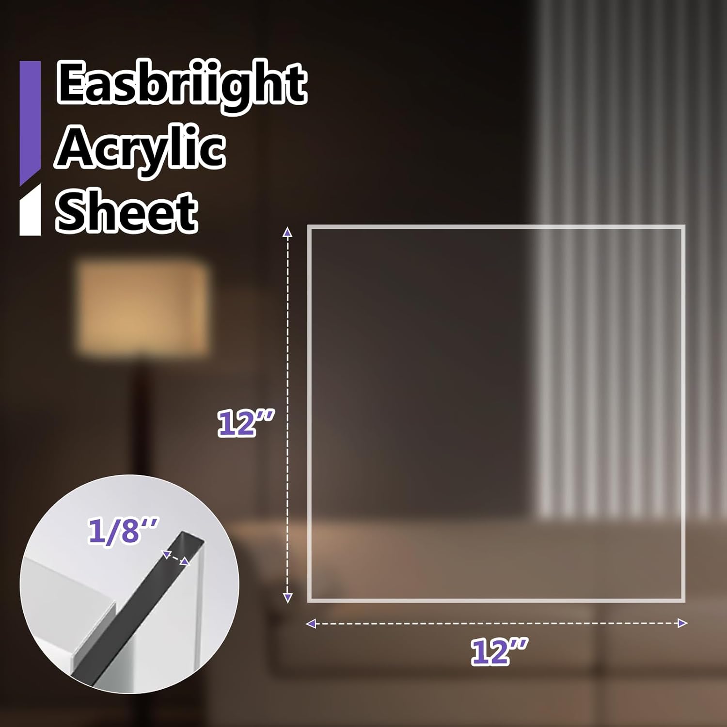 EasBriight Paquete de 2 hojas de plexiglás de 12 x 12 pulgadas, hojas acrílicas transparentes de 18 pulgadas de grosor, paneles de láminas de