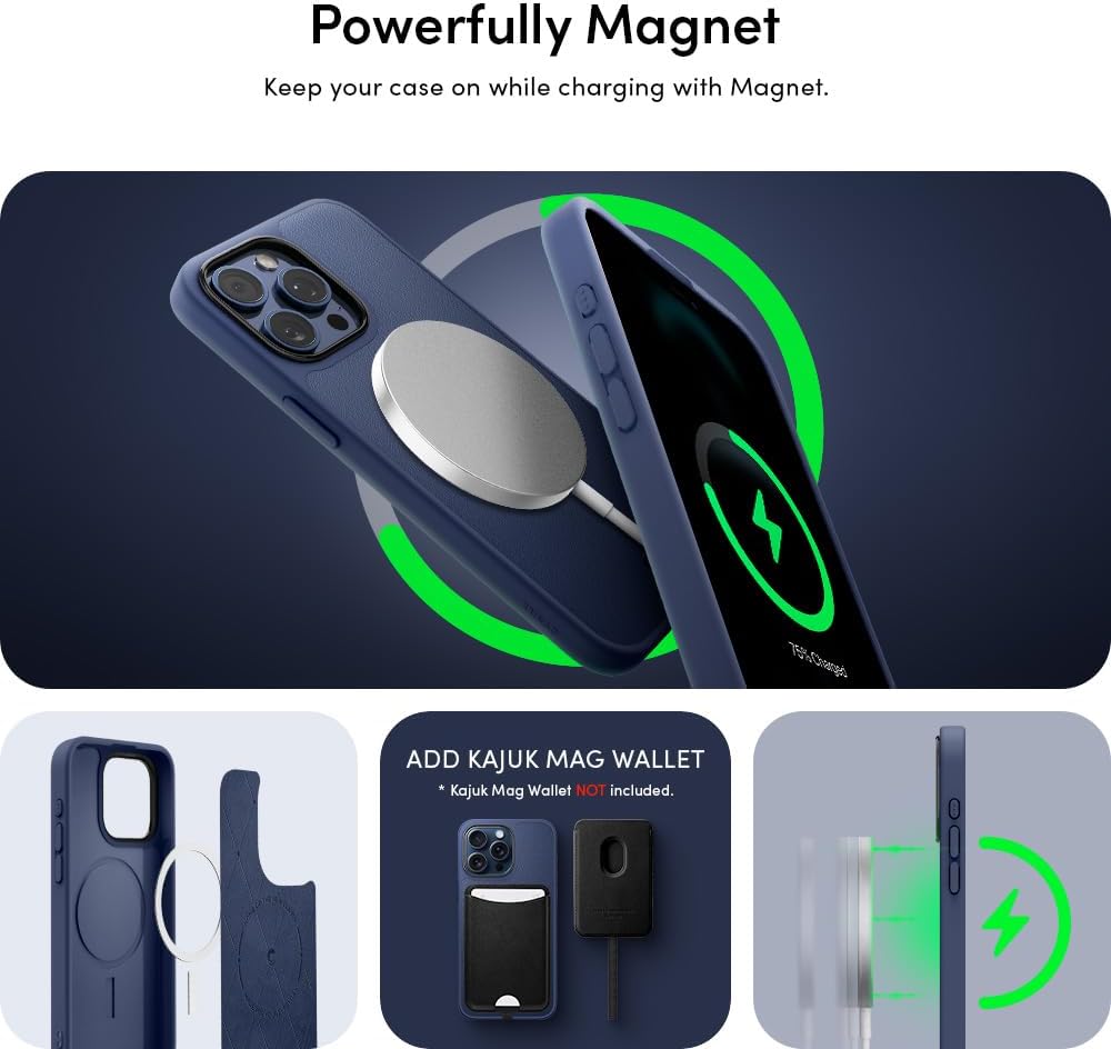 CYRILL Kajuk Mag – Funda de cuero compatible con iPhone 15 Pro Max (2023), funda de cuero vegano de alta calidad, color azul con forro protector de