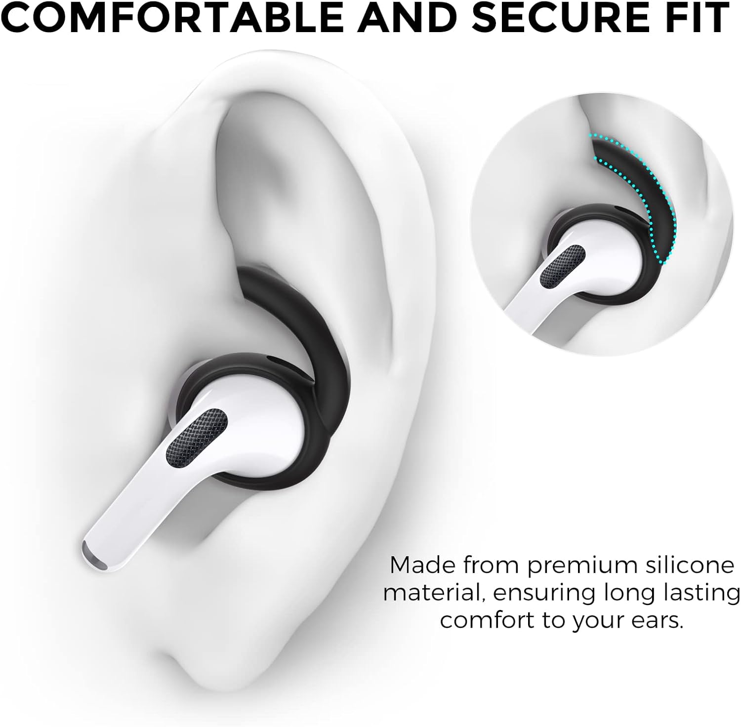 AhaStyle 3 pares de ganchos para los oídos AirPods Pro de 2 generaciónBolsa de almacenamiento añadidaFundas antideslizantes de silicona compatibles