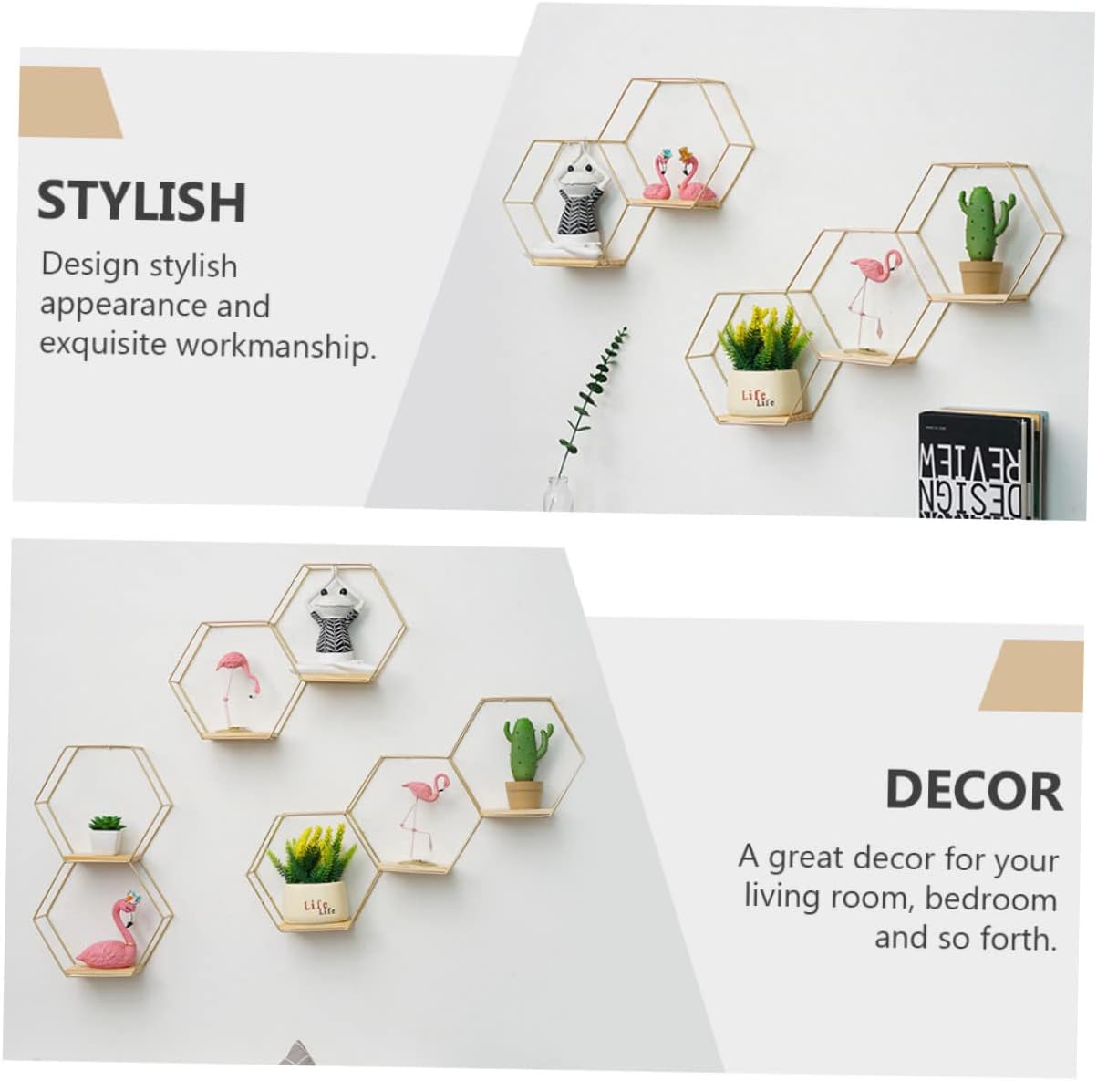 Cabilock Estante de pared para plantas pequeñas, soportes de metal para contenedores de madera, estantes de pared, decoración de alambre hexagonal,