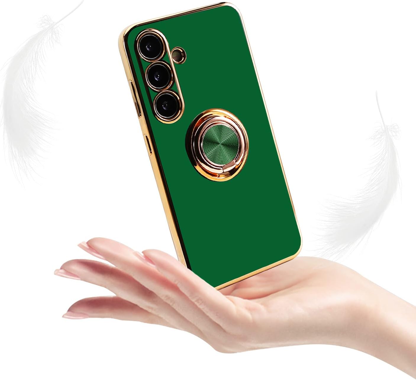 Aitipy Funda para Samsung Galaxy A54 5G con 2 protectores de pantalla, soporte magnético con anillo de rotación de 360 grados, borde chapado