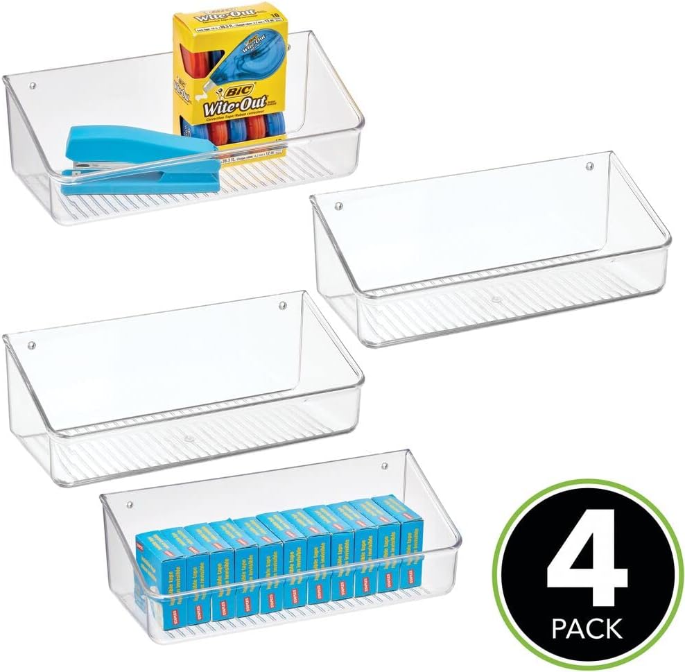 mDesign Bandeja organizadora de almacenamiento de plástico para el hogar con cinta autoadhesiva, estante colgante para paredespuertas en la entrada,