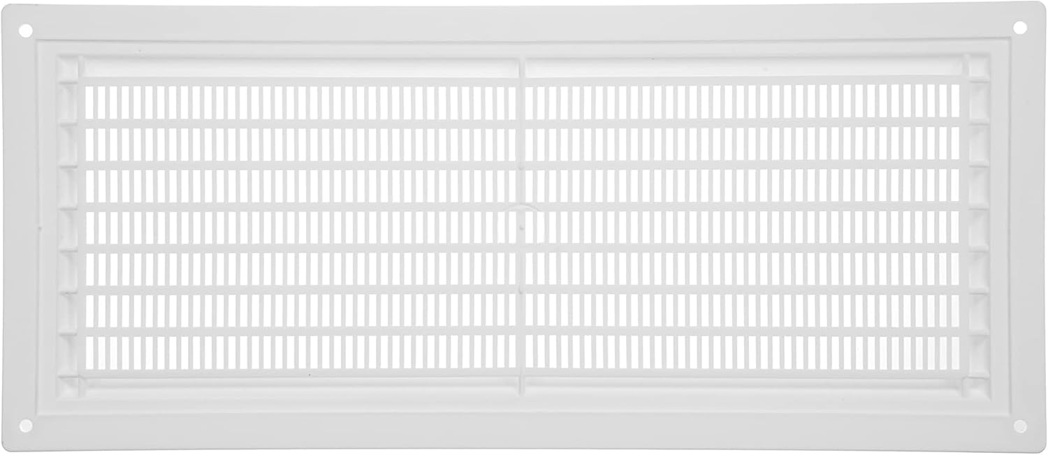 Rejilla de ventilación de plástico blanco de 5 x 12 pulgadas con malla de insectos. HVAC. Cubierta de ventilación interior. No incluye tornillos