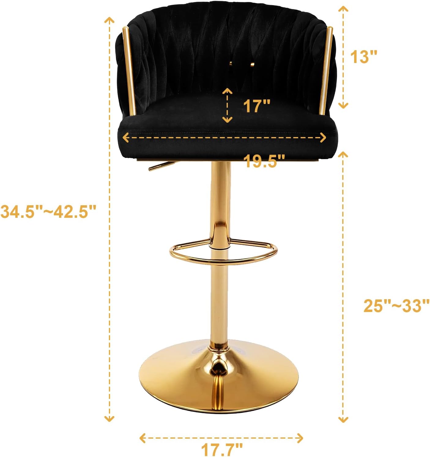 Polar Aurora Taburetes de bar con respaldo tejido de terciopelo giratorio de 360 de altura ajustable sillas de comedor tapizadas con patas de metal