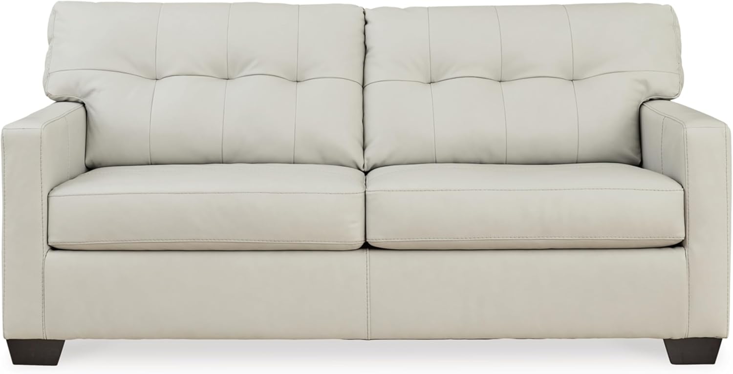 Signature Design by Ashley Belziani – Sofá cama moderno 2 en 1 de cuero copetudo con colchón plegable de espuma viscoelástica, tamaño matrimonial,