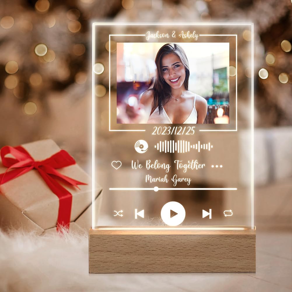 ShineSand Placa personalizada de Spotify con imagen, placa de música acrílica personalizada con foto, regalos personalizados para novio, novia,
