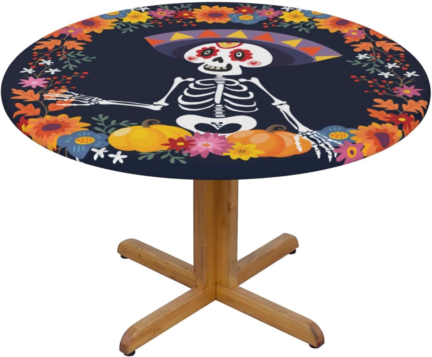 Day of The Dead – Mantel redondo ajustable con diseño de calavera mexicana, impermeable, con borde elástico, para interiores y exteriores, se adapta