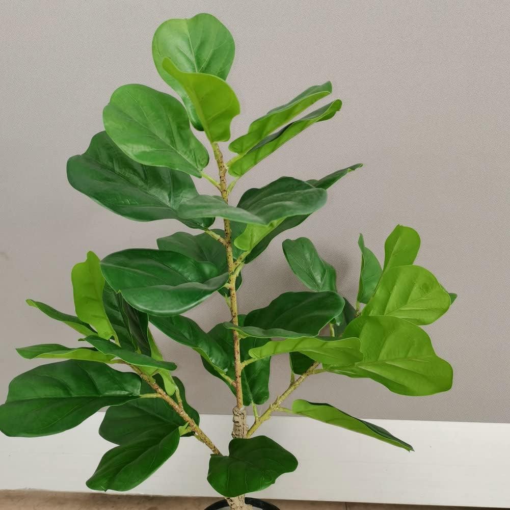 23.6-Inch Mini Artificial Fiddle Leaf Fig Plant Realistic IndoorOutdoor Faux Ficus Lyrata Tree in Pot, Premium Quality, All-Year Green Home Office