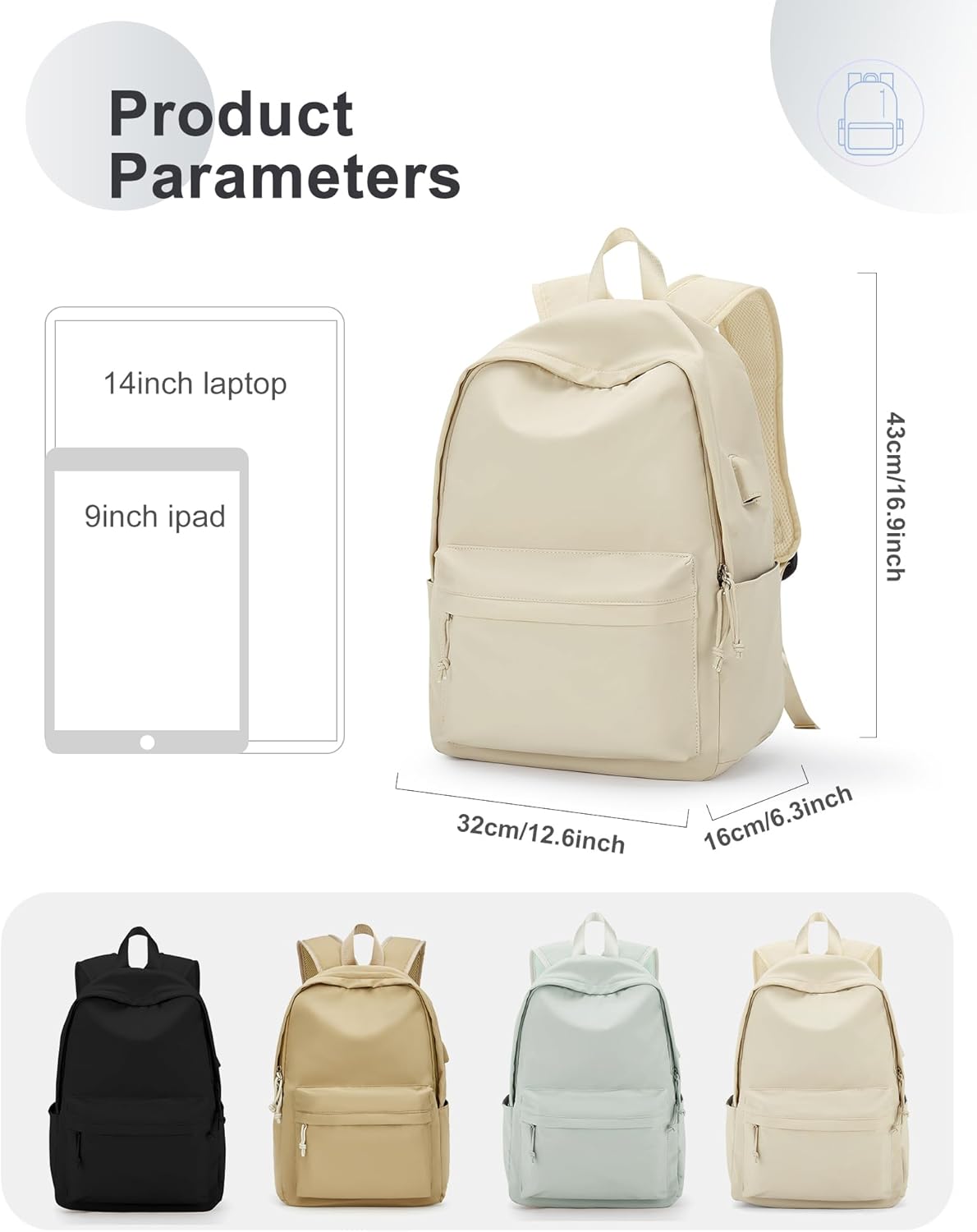 VECAVE Mochila ligera para mujeres y hombres, mochila casual de viaje para laptop, A1-beige-1, Mochila Causal